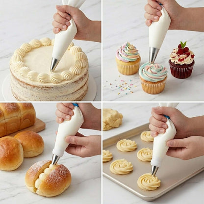 17-Piece Piping Bags and Tips Set, 2 Reusable 16 Inch Cotton Pastry Bags