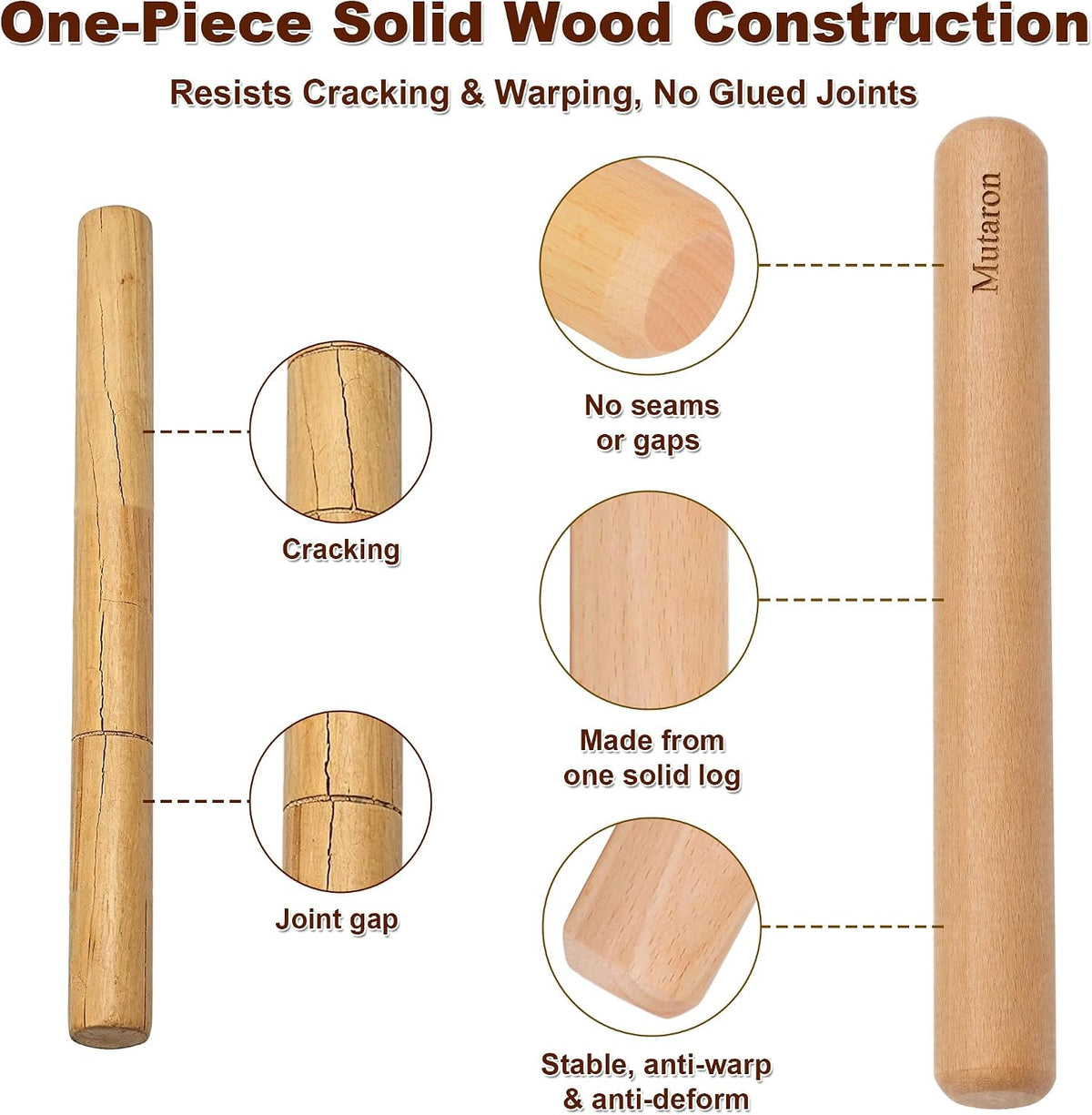 11.8 Inch Beech Wood Rolling Pin, Dough Roller for Baking