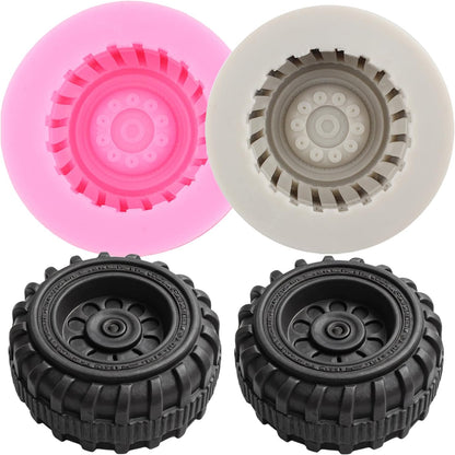 3D Round Tire Fondant Mold Truck Wheel Silicone Molds Set Of 2