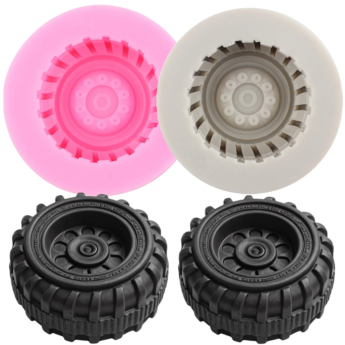 3D Round Tire Fondant Mold Truck Wheel Silicone Molds Set Of 2