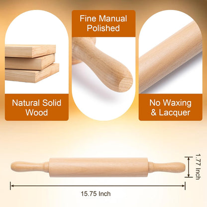 AISOSO Rolling Pin for Baking, 15.75" Wooden Dough Roller, Light Yellow