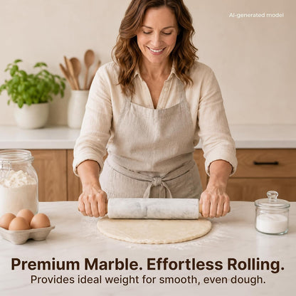 Zulay Kitchen 17-Inch Marble Rolling Pin With Stand - Polished Marble Rolling Pins For Baking With Long Beechwood Handle - Non-stick Roller Pin For Baking Pastries, Bread & Pizza