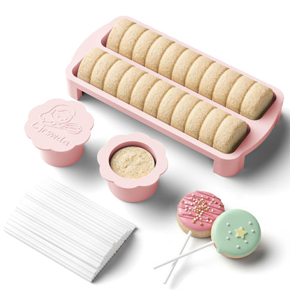 Round Cake Pop Mold Kit with Sticks Non-3D Printed Cutter Pusher Set White