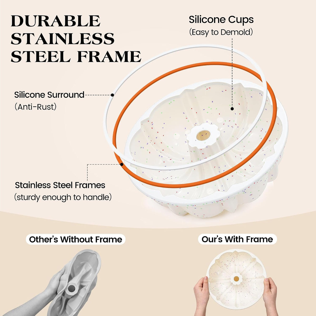 9.5 Inch Silicone Fluted Tube Cake Pan with Stainless Steel Frame