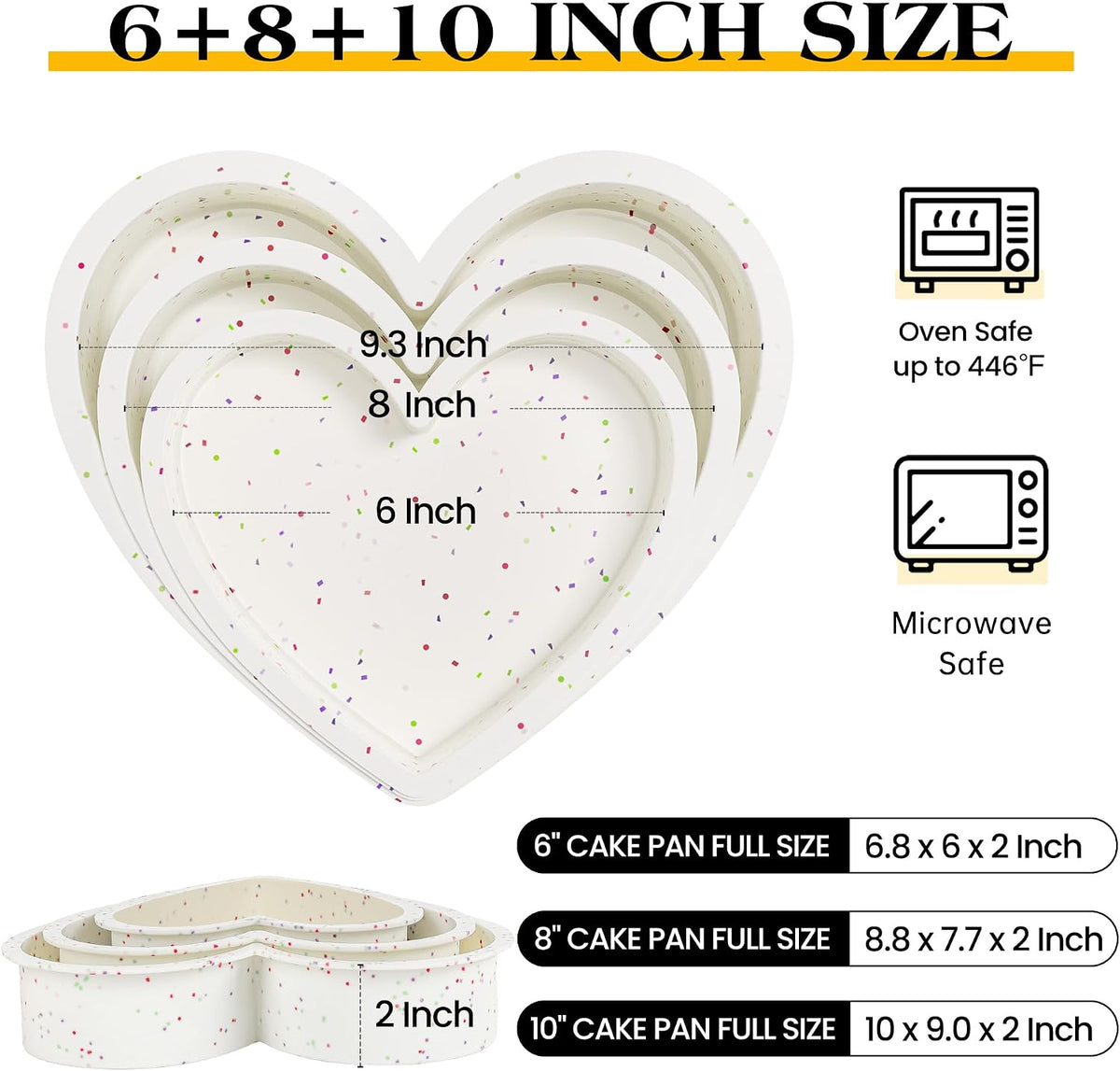6 8 10 Inch Silicone Heart Shaped Cake Pans for Baking, 3 Pcs