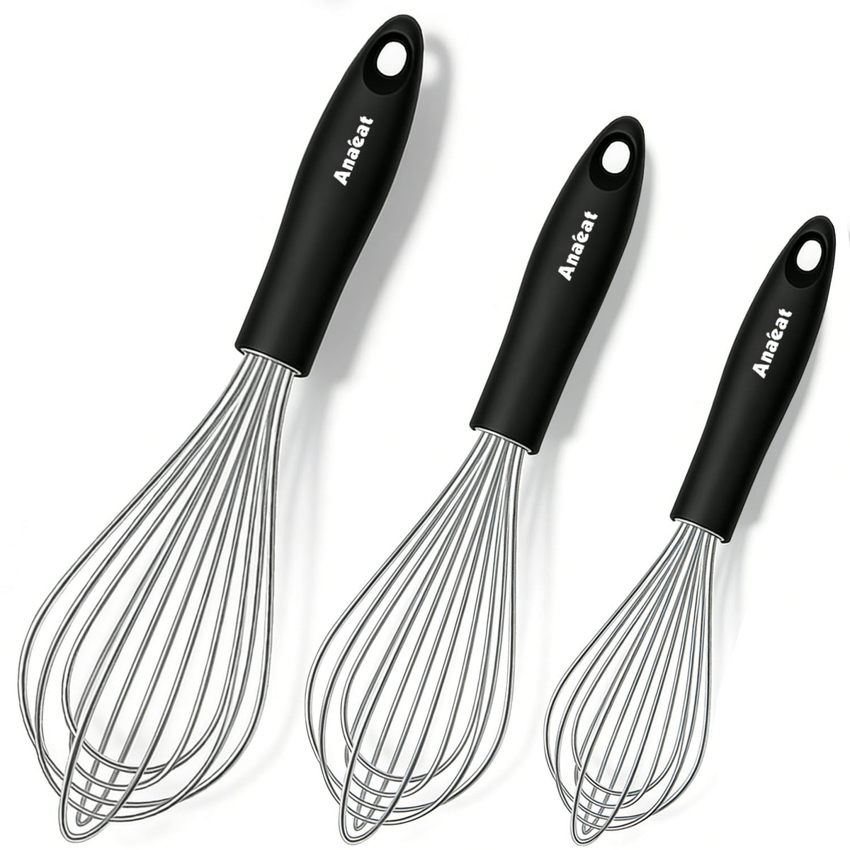 Anaeat Silicone Whisk, Thick Stainless Steel Wire Inner - Heat Resistant Kitchen Whisks for Non-Stick Cookware, Balloon Egg Beater for Whisking, Blending, Beating, Frothing & Stirring (Red)