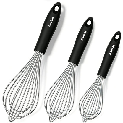 Anaeat Silicone Whisk, Thick Stainless Steel Wire Inner - Heat Resistant Kitchen Whisks for Non-Stick Cookware, Balloon Egg Beater for Whisking, Blending, Beating, Frothing & Stirring (Red)