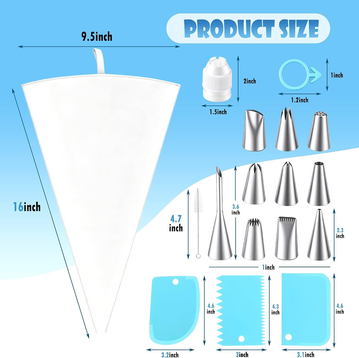 20PCS Reusable Piping Bags and Tips Set, 2 Pack 16 Inch Cotton Pastry Bags
