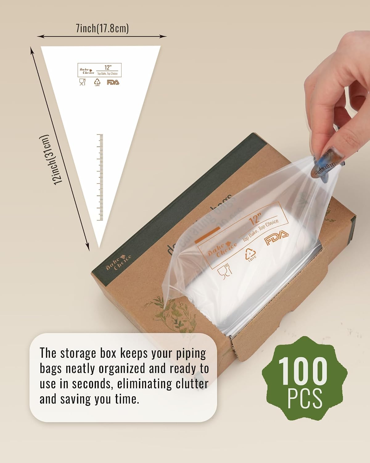 Bake Choice 12 Inch Piping Bags, 100PCS Thickened Disposable Pastry Bags
