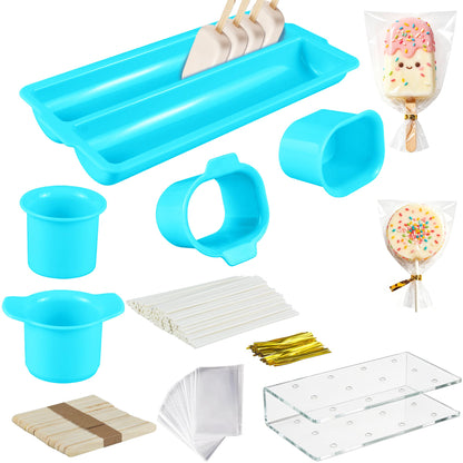 Cakesicle Cutter and Cake Pop Mold with Tray,Stand,Stick,Bag and Tie-Pink