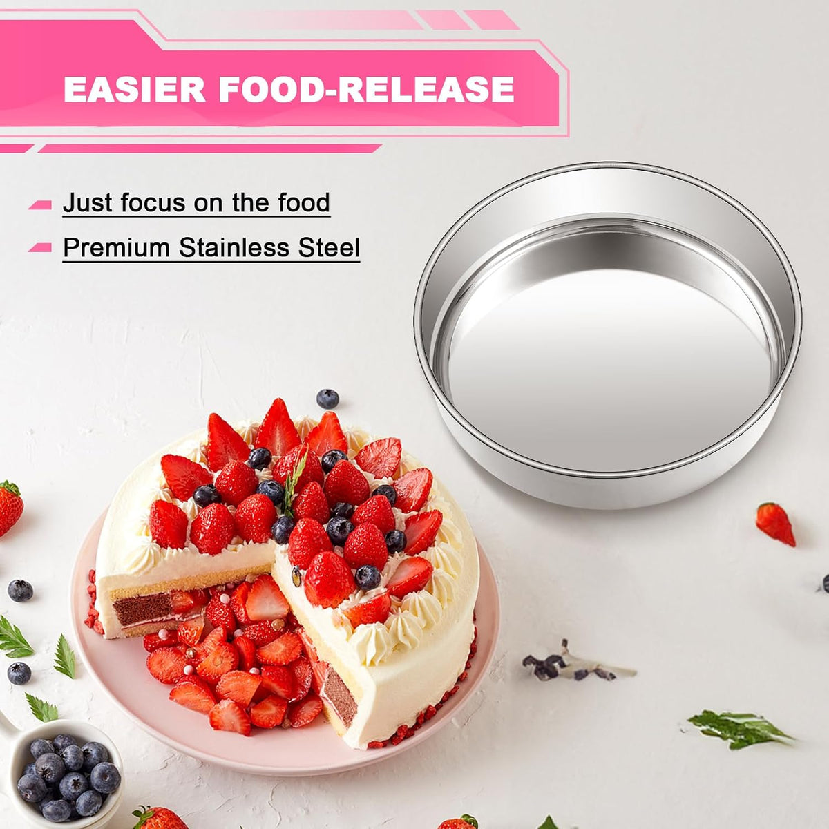 EWFEN 8 Inch Cake Pan Set of 2, Stainless Steel Round Layer Cake Baking Pans Tins, Non-Toxic & Healthy, Leak-proof & Easy Clean & Dishwasher Safe