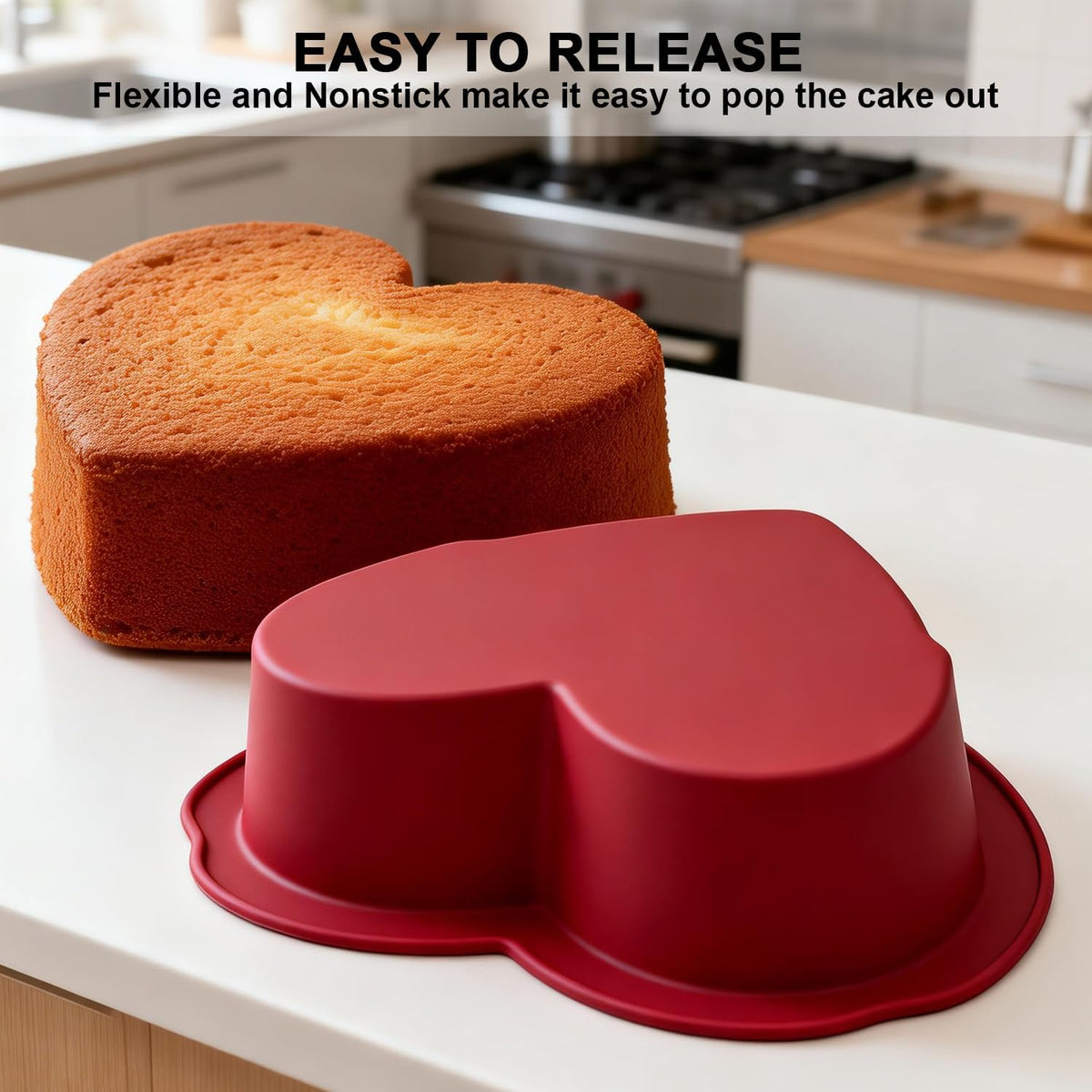 Silicone Heart Shaped Cake Pans 8 inch, NonStick Easy Release Heart Silicone Mini Cake Molds for Baking Bread, Easy Clean Brownies Pan Set for Oven, Microwave, Air Fryer and Freezer (8 Inch 2PCS)