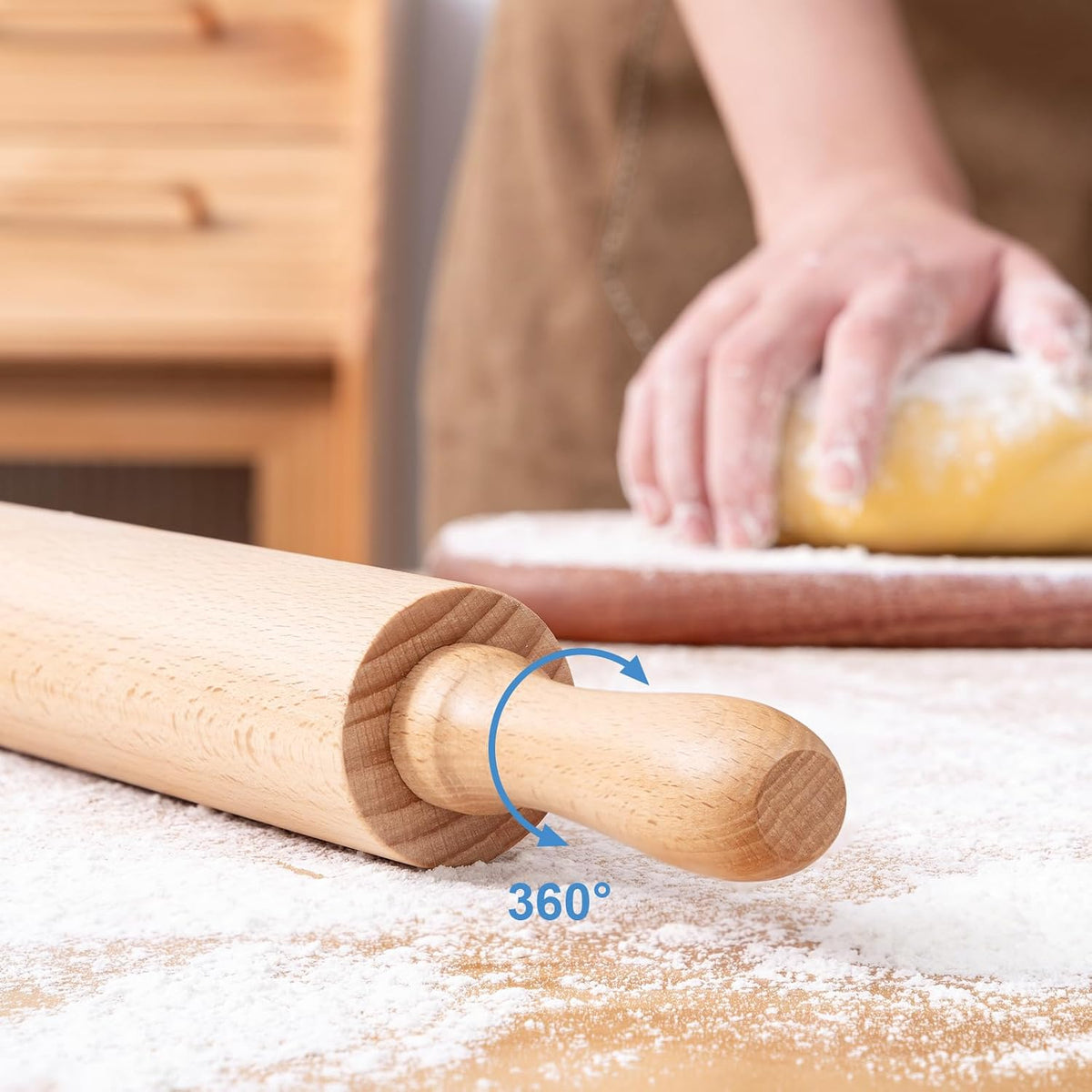 AISOSO Rolling Pin for Baking, 15.75" Wooden Dough Roller, Light Yellow