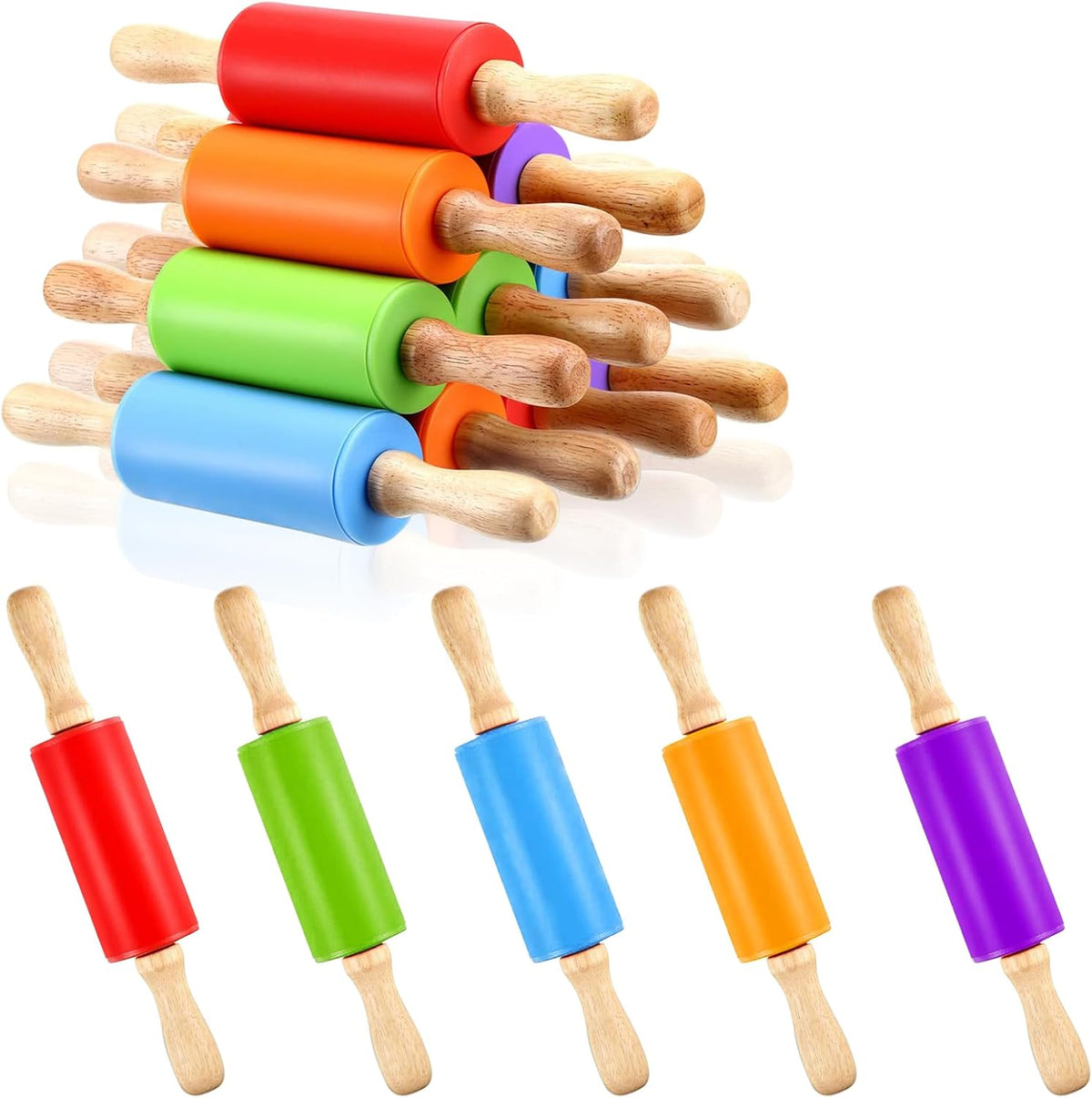 10Pcs 9 Inch Mini Silicone Rolling Pin, Small Kids Rolling Pins for Baking