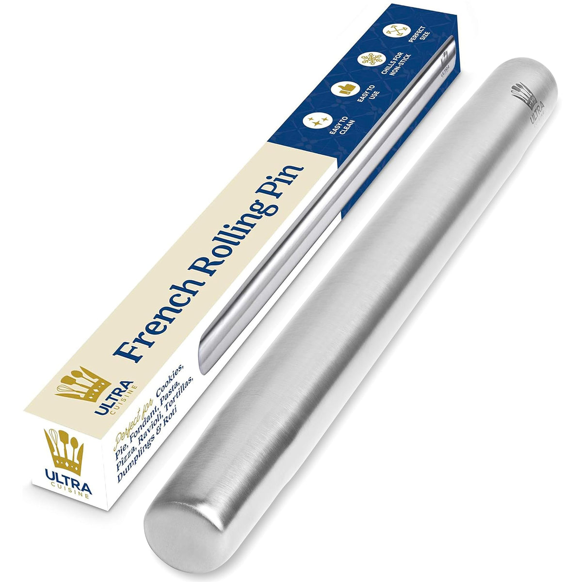 Ultra Cuisine French Rolling Pin for Baking –15.75-inch Large Roller Pin