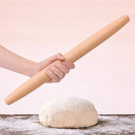 17 Inch French Rolling Pin, Wooden Dough Roller for Baking, Solid Wood Tapered Rolling Pin for Pizza, Pie Crust, Cookies, Pastry, Non-Stick, Easy Control Kitchen Baking Tool, Beech Wood