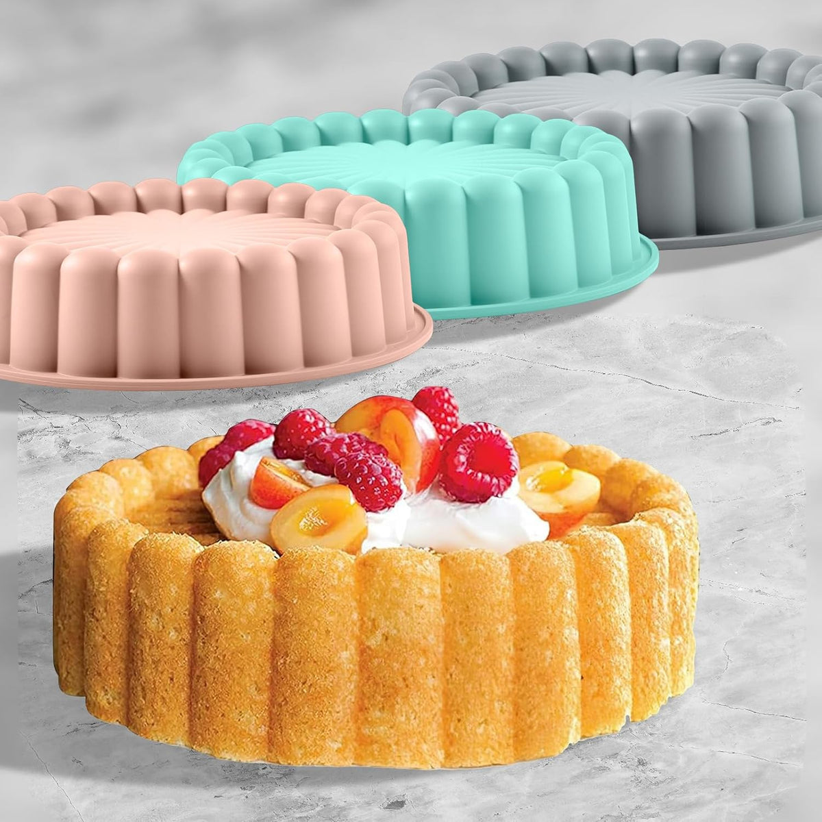 10 Inch Silicone Cake With 8 Inch Pan Set (2 Pack) - Nonstick Baking Mold for Pound Cake, Jello, Bread & Brownies, Dishwasher Safe