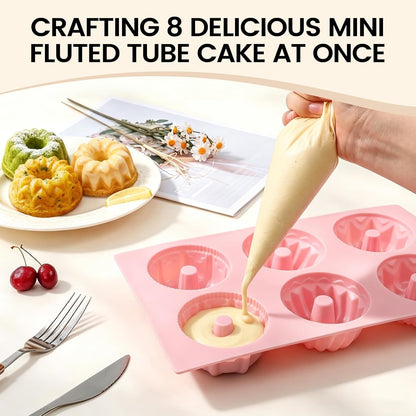 3 Pcs Silicone Mini Fluted Tube Cake Pans, 6‑Cavity Mini Cake Pans
