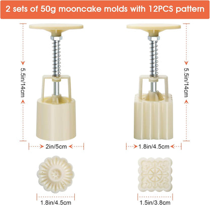 Luxiv 50g Mooncake Mold Set, 12 Patterns Round And Square Hand Press Molds