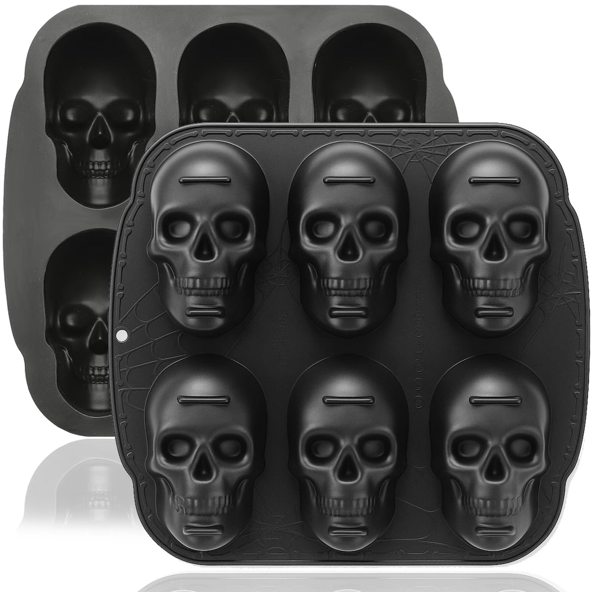 HKNMTT Skull Silicone Baking Pan for Halloween Pizza Cake, 6 Cavities 3D Large Molds, Nonstick Skeleton Head for Soap Ice Tray Oven Safe