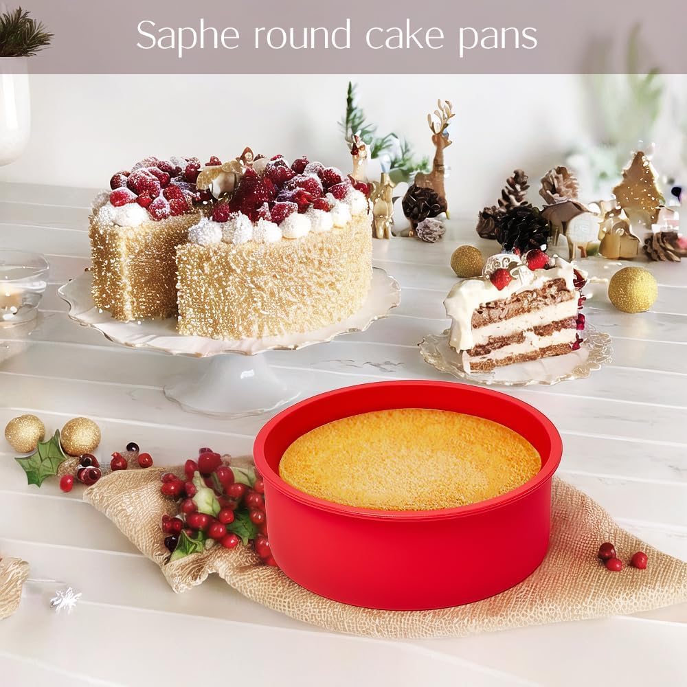 saphe Silicone 6 Inch Cake Pans - Round Baking Molds, Set of 4 Cake Molds for Layer Cake, Cheesecake, Rainbow Cake
