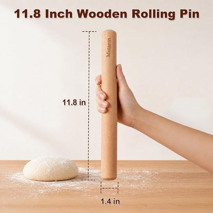 11.8 Inch Beech Wood Rolling Pin, Dough Roller for Baking