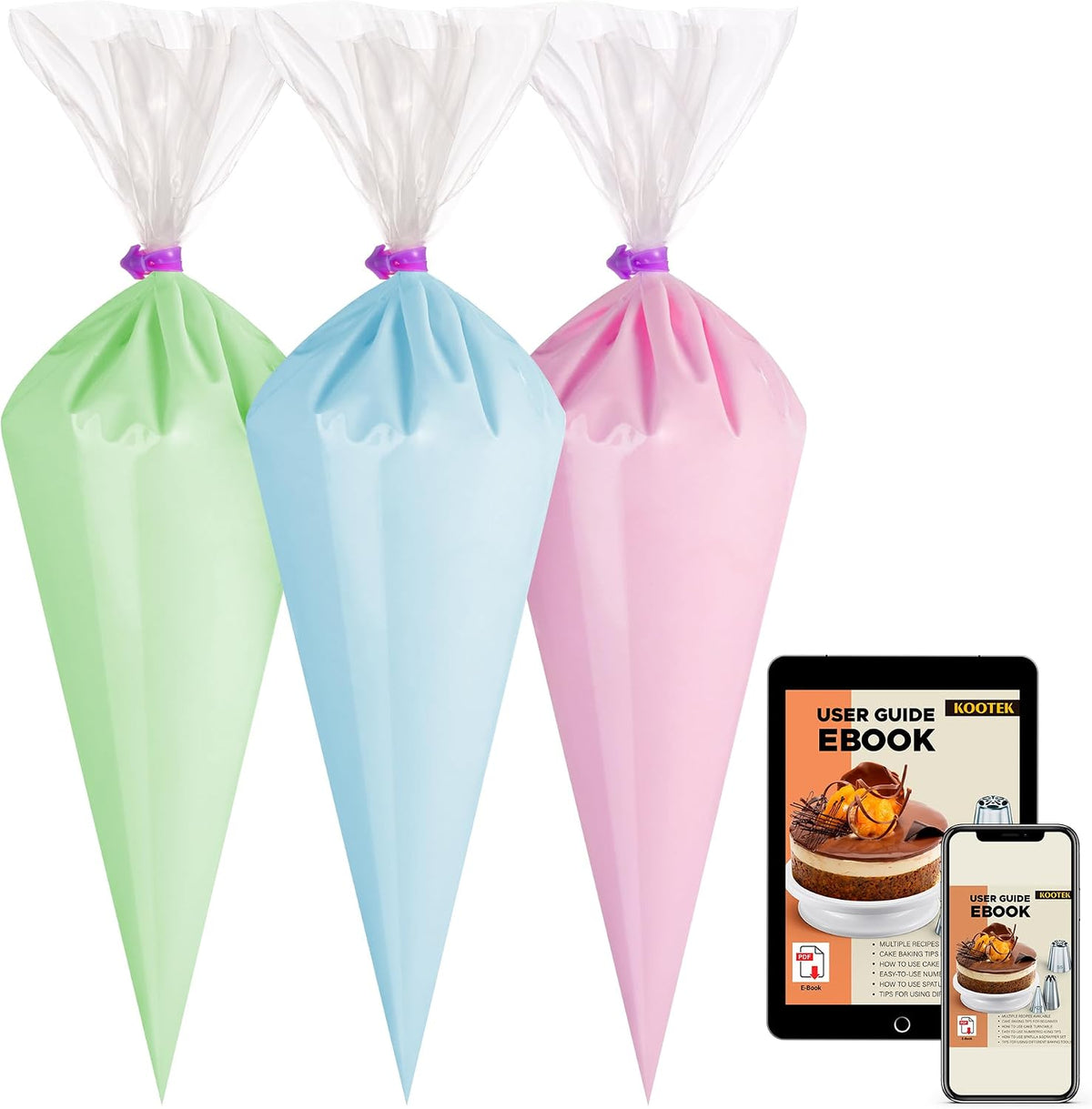 Kootek Piping Bags, Disposable Pastry Icing Bags 16 Inch, 100 Pcs Large