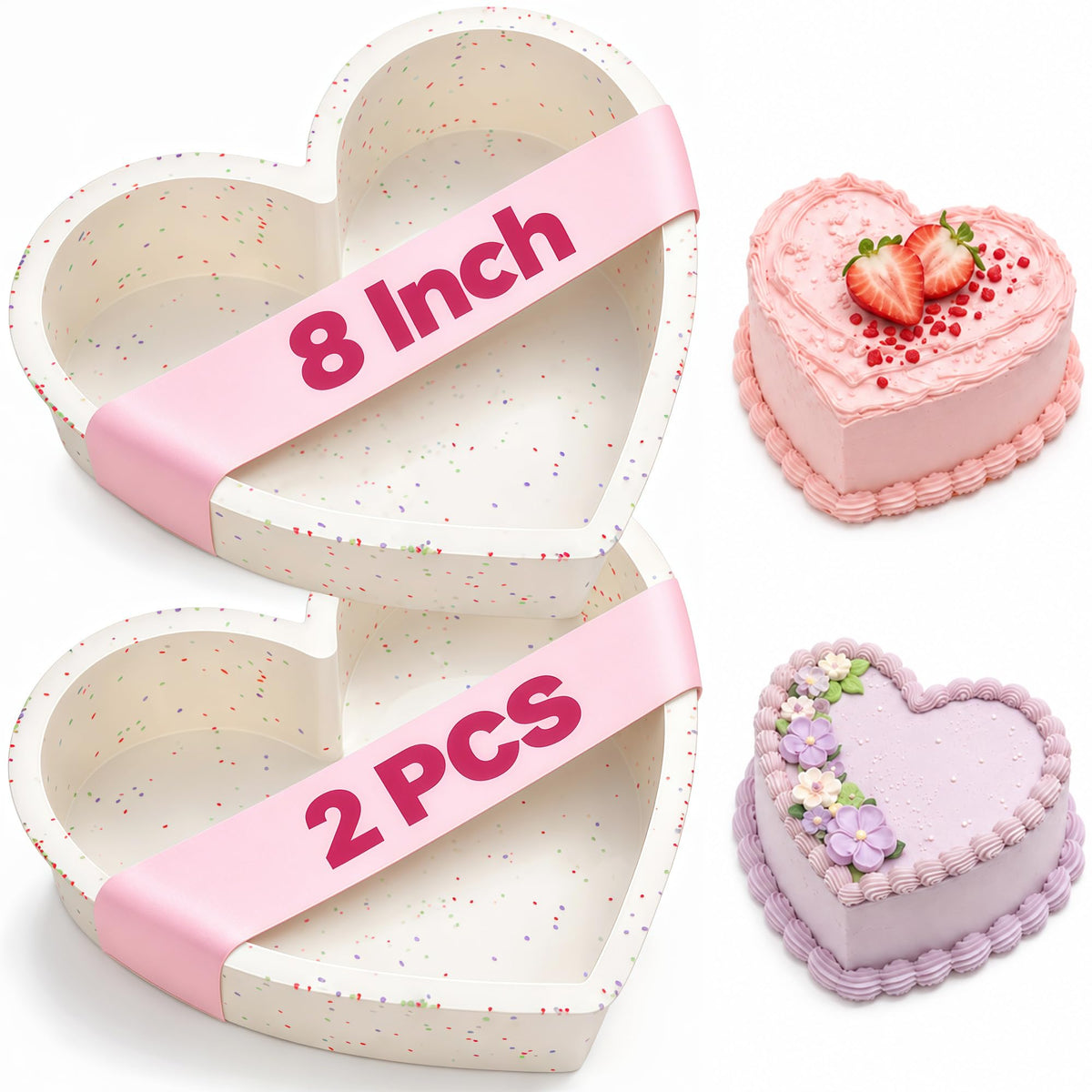 10 Inch Heart Shaped Cake Pans Silicone for Baking, 2 Pcs