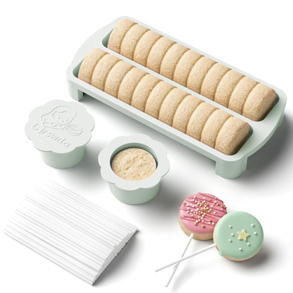 Round Cake Pop Mold Kit with Sticks Non-3D Printed Cutter Pusher Set White