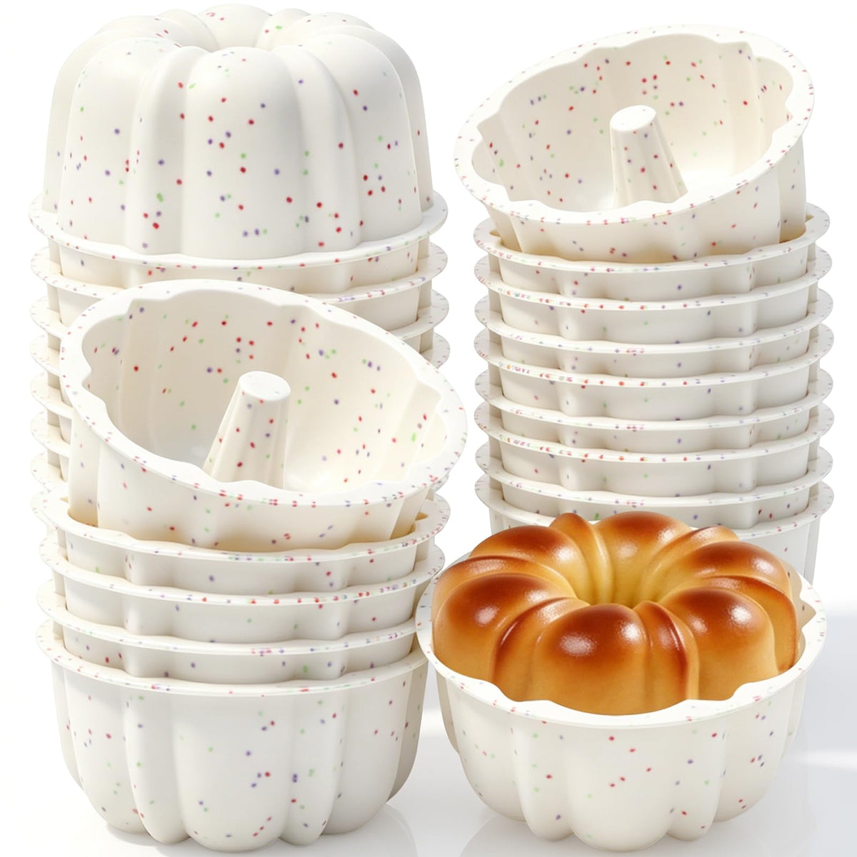4 Inch Individual Silicone Mini Flan Molds for Baking (25 Pcs,Cream)