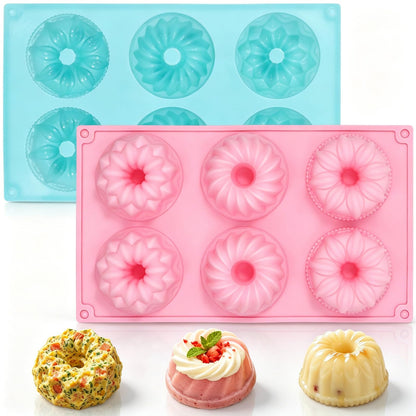 3 Pcs Silicone Mini Fluted Tube Cake Pans, 6‑Cavity Mini Cake Pans