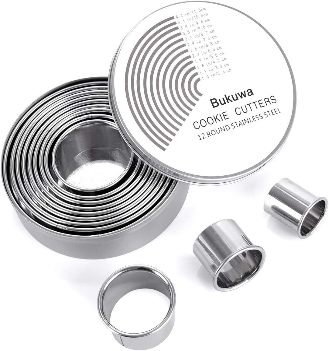 Bukuwa 12 Pcs Round Cookie Biscuit Cutter Set, Graduated Circle Cutters
