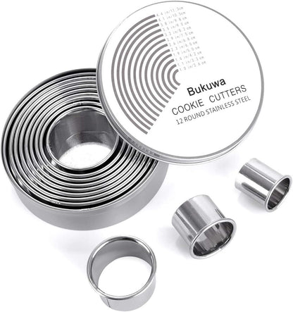 Bukuwa 12 Pcs Round Cookie Biscuit Cutter Set, Graduated Circle Cutters