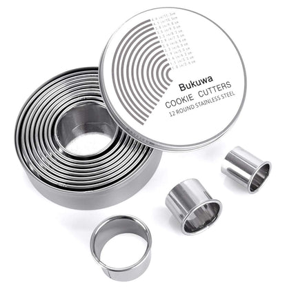Bukuwa 12 Pcs Round Cookie Biscuit Cutter Set, Graduated Circle Cutters
