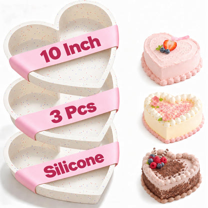6 8 10 Inch Silicone Heart Shaped Cake Pans for Baking, 3 Pcs