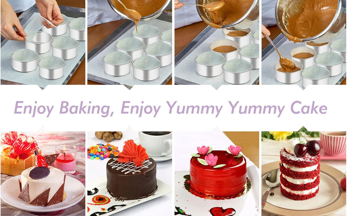 TeamFar 4 Inch Cake Pan, 6 Pcs Stainless Steel Round Baking Cake Pans Set