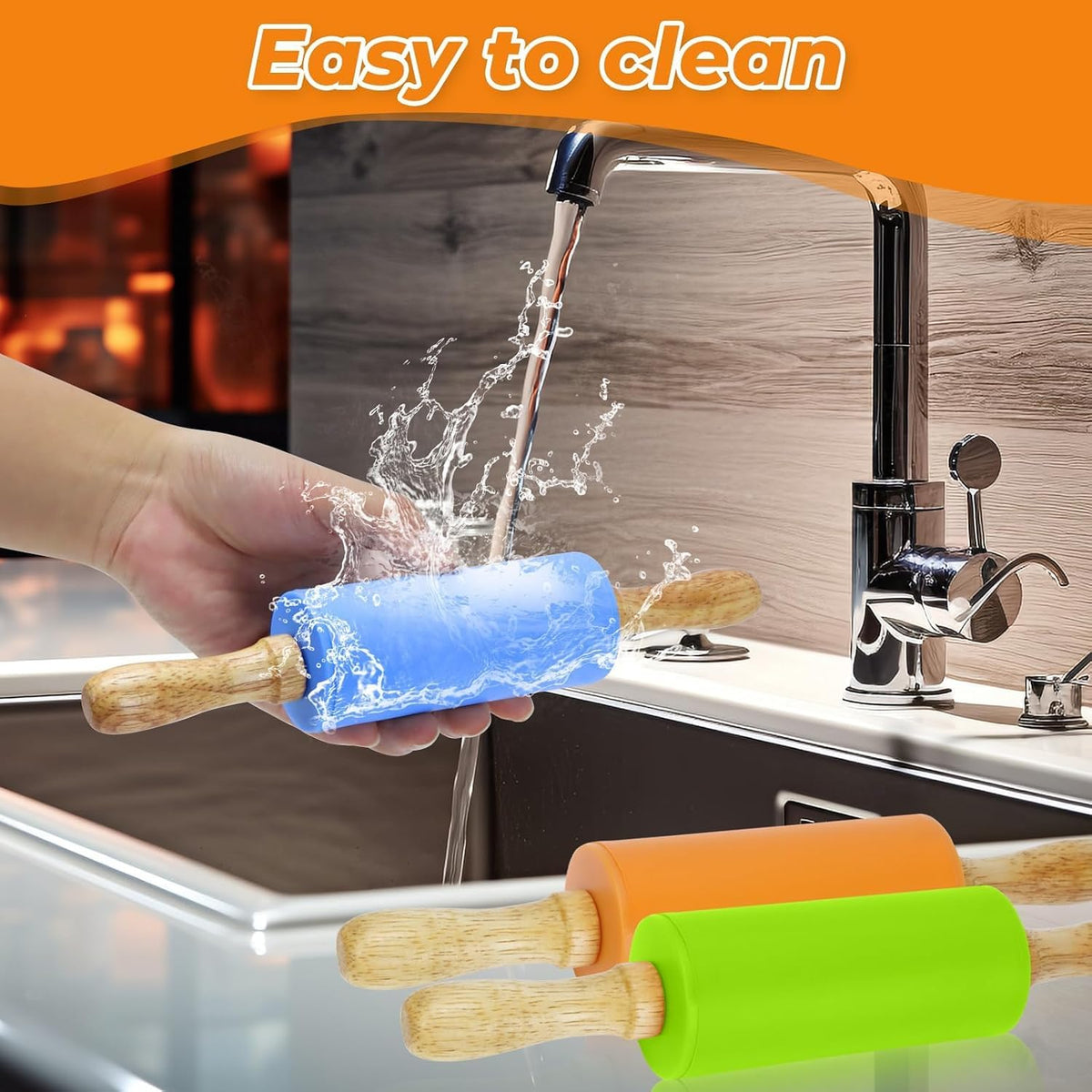 4 Pack Mini Rolling Pin for Kids 9 Inch, Non-Stick Wooden Handle