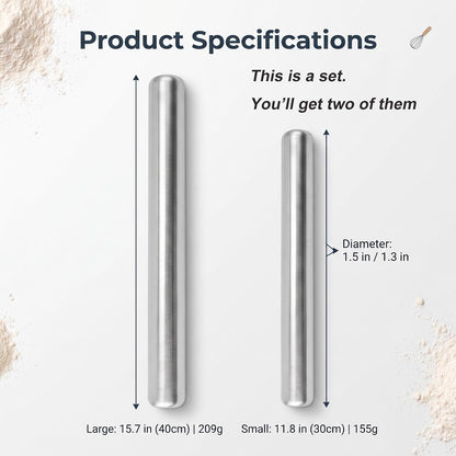 Rolling Pin 15.7" & 11.8" Set of 2, Integrated Made of Stainless Steel