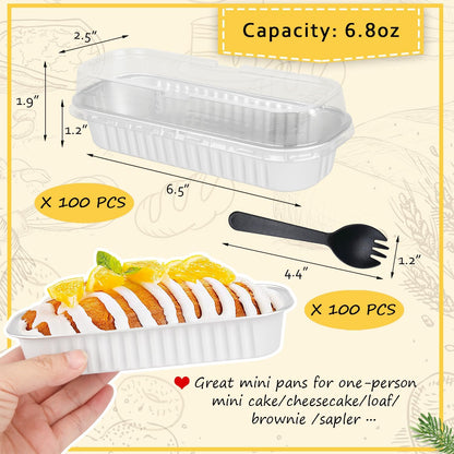 LNYZQUS Mini Loaf Pans with Lids 100 Pack, 6.8oz Small Cake Tins
