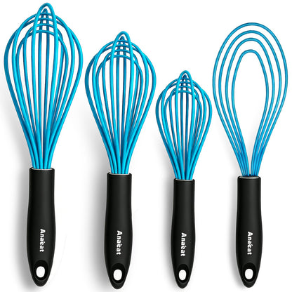 Anaeat Silicone Whisk, Thick Stainless Steel Wire Inner - Heat Resistant Kitchen Whisks for Non-Stick Cookware, Balloon Egg Beater for Whisking, Blending, Beating, Frothing & Stirring (Red)