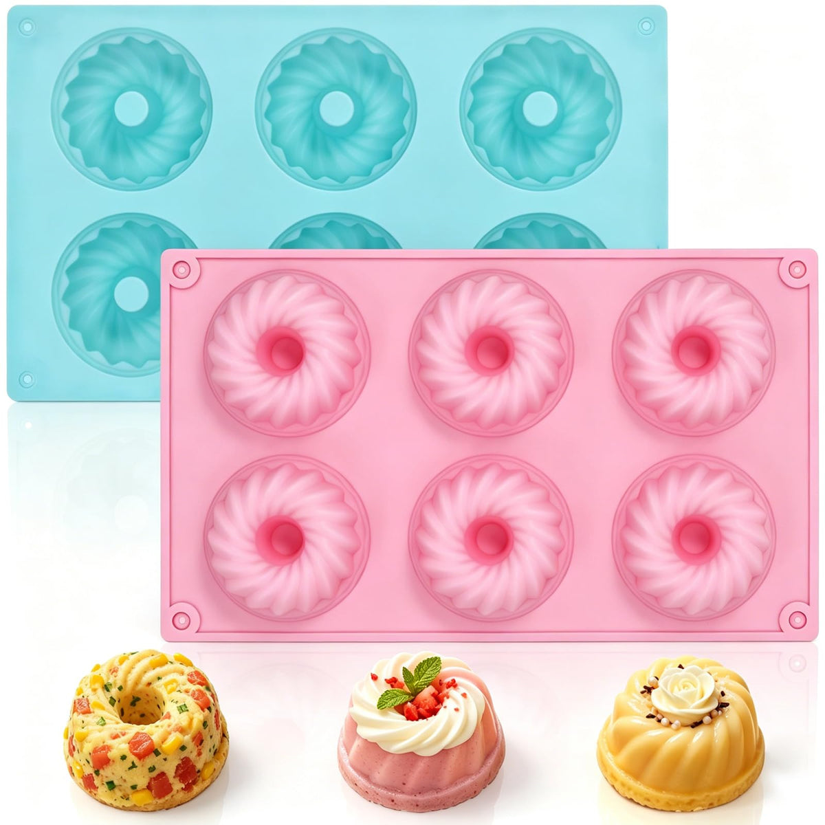 3 Pcs Silicone Mini Fluted Tube Cake Pans, 6‑Cavity Mini Cake Pans