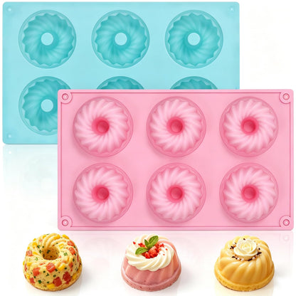 3 Pcs Silicone Mini Fluted Tube Cake Pans, 6‑Cavity Mini Cake Pans