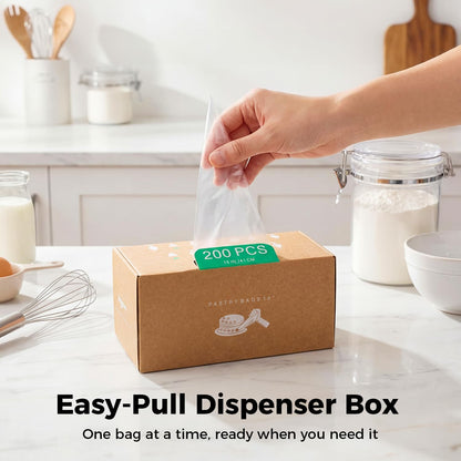 16-Inch Heavy-Duty Disposable Piping Bags, 200 Pack – Extra Thick Smooth Pastry Bags with Easy-Pull Dispenser Box for Cake Decorating, Buttercream Frosting, Cookie Icing & Baking Supplies