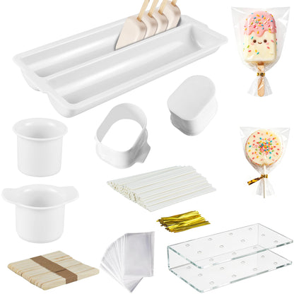 Cakesicle Cutter and Cake Pop Mold with Tray,Stand,Stick,Bag and Tie-Pink