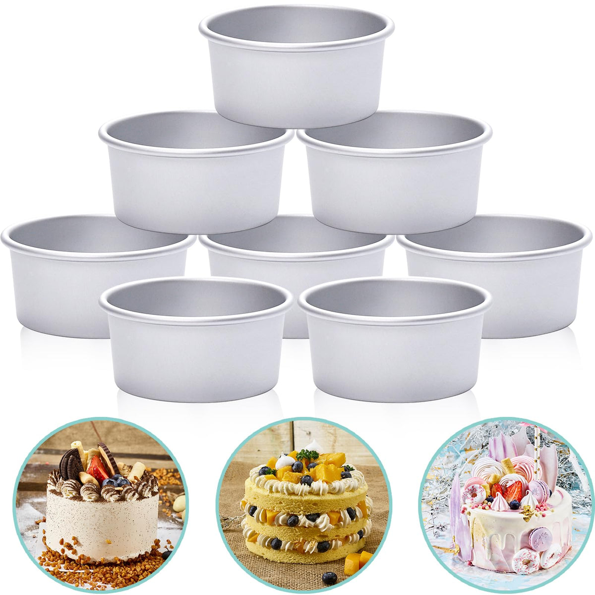 Round Cake Pan Set of 3 (6 x 3 inch/8 x 3 inch/10 x 3 inch), Aluminum Baking Pans for Layer Cakes, Heavy Duty Non-Stick, Evenly Baking Tools for Home Kitchen, Birthday Wedding Anniversary