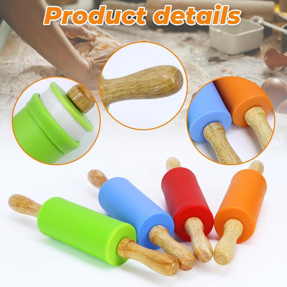 4 Pack Mini Rolling Pin for Kids 9 Inch, Non-Stick Wooden Handle