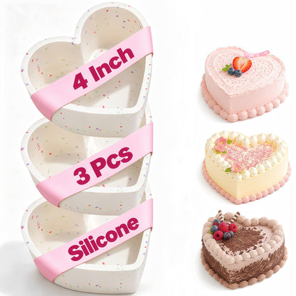 6 8 10 Inch Silicone Heart Shaped Cake Pans for Baking, 3 Pcs