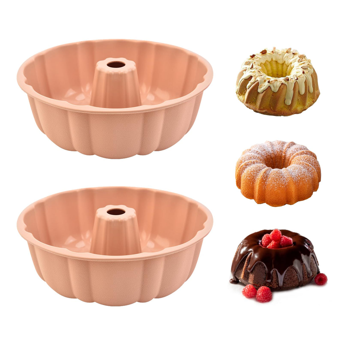 2 Pack Silicone Cake Pan,Jello Moldes Para Gelatinas，10 Inch, Pink+Blue