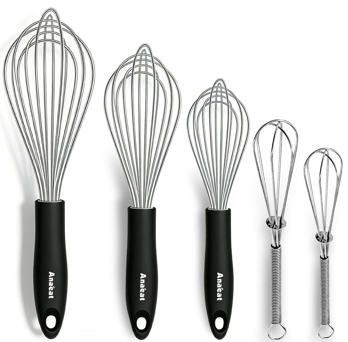 Anaeat Silicone Whisk, Thick Stainless Steel Wire Inner - Heat Resistant Kitchen Whisks for Non-Stick Cookware, Balloon Egg Beater for Whisking, Blending, Beating, Frothing & Stirring (Red)