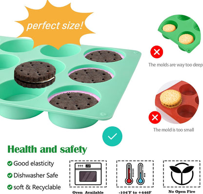 Actvty Chocolate Cover Cookie Silicone Molds, New Size 12-Cavity Round Silicone Molds for Chocolate Cover, Cylinder Baking Mold for Candy Mini Cakes Jelly Baking（2 Pack）